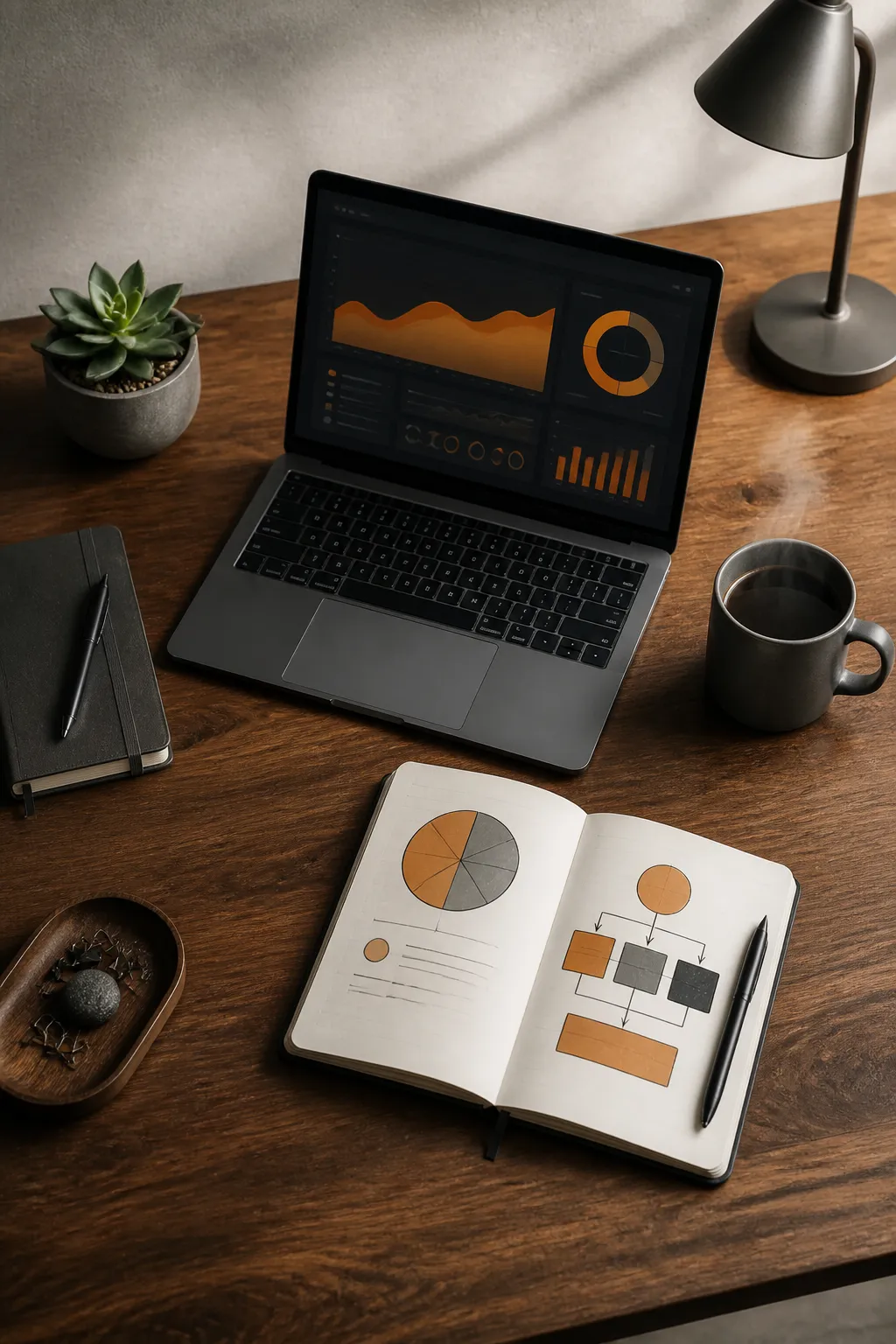 Clean modern workspace with Avexora AI dashboard on laptop